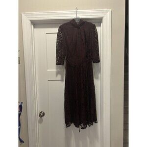 Mock Neck Lace 3/4 Dress Maroon Burgundy Midi Fairycore Church Modest Size 6